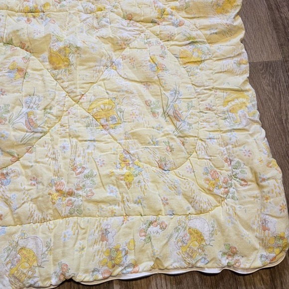 Vtg Riegal Baby Blanket Floral Teddy Bear Strawberry Print Quilt Sleep Sack - Picture 4 of 12